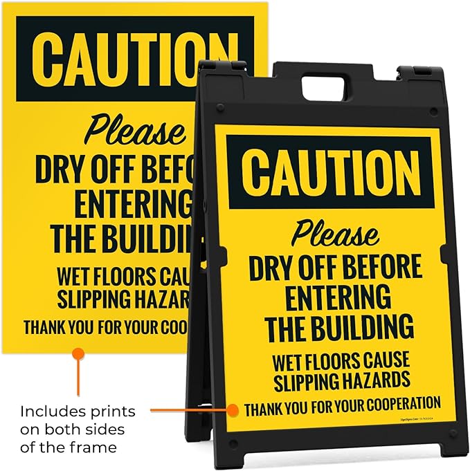 Caution Please Dry Off Wet Floor Sidewalk Sign Kit, 18x24 Inches, With A Frame Stand, Made in USA