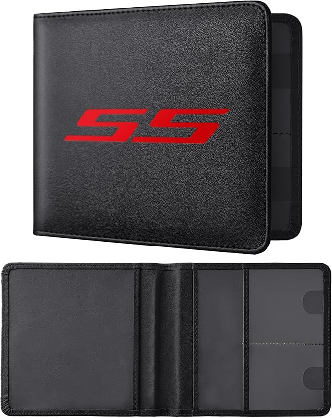 Leather Car Registration and Insurance Cards Holder Compatible with Chevy Camaro SS, Vehicle Glove Box Car Organizer with Magnetic Shut, Documents License for Camaro SS Owners