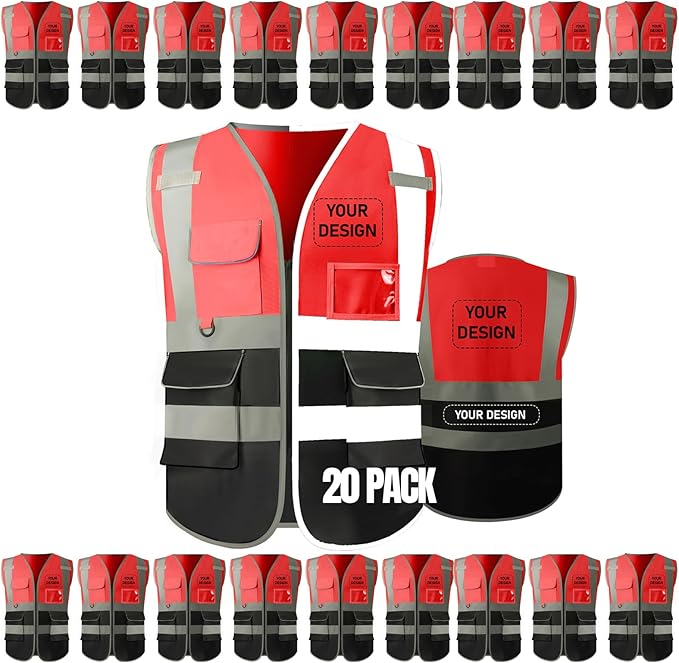 BeautyWill 10/20 Pack Custom Logo Safety Vest,Bulk High Visibility Class 2 Reflective Work Vests