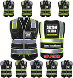 BeautyWill Custom Logo 10 Pockets Safety Vest Class2 ANSI Certified High Visibility Reflective Vest