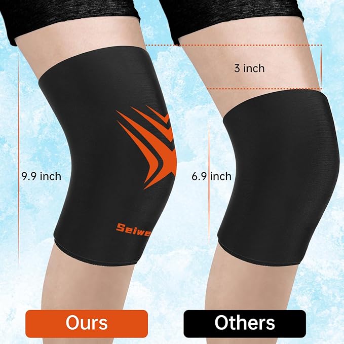 Extended Leg Knee Ice Pack Wrap for Injuries Compression, Reusable Soft Gel Freeze Knees Brace for Swelling Replacement Surgery, Cold Therapy for Arthritis, Meniscus Tear (Knee-Black-2 Pack)