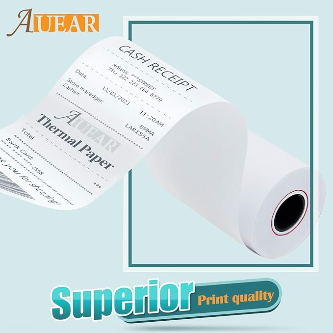 AUEAR, Thermal Cash Register POS Paper Rolls, 2 1/4" x 50' - BPA Free (200 Pack)