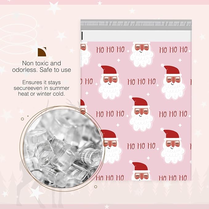 Metronic Christmas Poly Mailers 10x13 Pink, Santa Claus Small Shipping Bags for Clothes, Self Seal Shipping Envelopes for Small Business, Waterproof Mailers Poly Bags Packaging Mailing Bags, 20 Packs