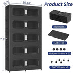 250Gal Exra Large Stackable Storage Bins with Lid, 1000QT Collapsible Storage Box with 6x Wheels, Folding Plastic Cabinet Container with Door Drawer for Home Kitchen Office Dorm, 5Pack Black