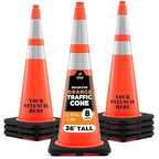 Xpose Safety 36 Inch Orange Traffic Cones with 6" & 4" Collars, 8-Pack - Multipurpose PVC Plastic Safety Cone for Parking, Soccer, Caution, Kids and Construction - DOT Approved