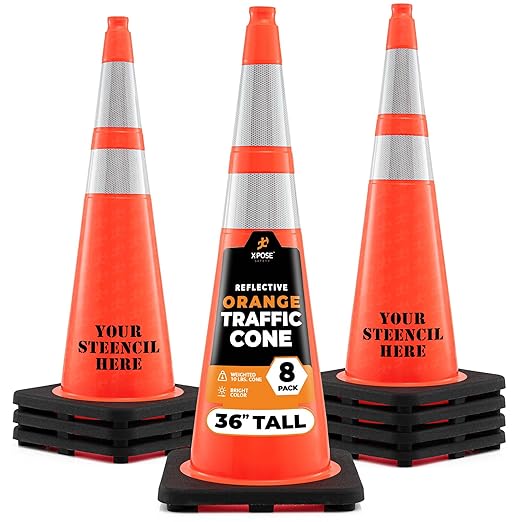Xpose Safety 36 Inch Orange Traffic Cones with 6" & 4" Collars, 8-Pack - Multipurpose PVC Plastic Safety Cone for Parking, Soccer, Caution, Kids and Construction - DOT Approved