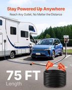 VEVOR 75 FT RV Extension Cord, 30 Amp, 125V 2500W Heavy Duty STW 10/3 Gauge Wire, NEMA TT-30P Male NEMA TT-30R Female Plug, with LED Power Indicator, Handle, 15A Adapter, for RV Trailer, ETL Listed