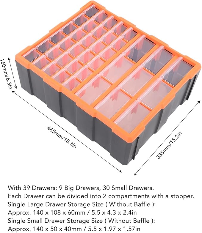 Nuts and Bolts Organizers and Storage,Parts Organizer,39 Drawer Organiser DIY Tool Bits Plastic Storage Units Workshop Screws and Small Parts Cabinet for Home Crafts