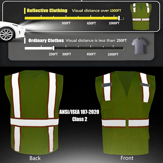 FONIRRA 3 Pack Hi Vis Safety Vest for Men with 8 Pockets,Hi Vis Reflective Mesh Vest for Men for Construction