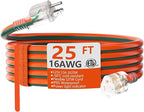 HUANCHAIN 16 Gauge 25 ft Outdoor Extension Cord with Lighted End, Flexible Cold-Resistant 3 Prong Electric Cord Waterproof Outside, 13Amp 1625W 16AWG SJTW, Orange Green, ETL