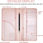 PLOJOP Car Registration and Insurance Card Holder, Leather Vehicle Insurance Card Holder Glove Box Compartment Organizer, Car Wallet Case for License Cards, ID Card, Business Card (Rose gold, L)
