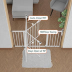 BABELIO 36" Tall Baby Gate, PressGuard P7, 29-55" Auto Close Pressure Mounted Dog Gate for Doorways & Hallway, Basics Easy Walk Thru Pet Gate, Extra Wide Metal Child Gate, White