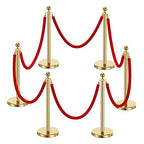 6pcs Sturdy Gold Stanchion Posts and 6pcs High Quality Red Carpet Velvet Ropes, Water/Sand/Concrete Fillable Leakproof Base, Crowd Control Barriers for Birthday, Prom, Business, Wedding