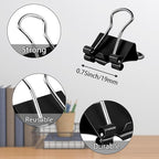 SANNIX 75 PCS Mini Binder Clips, 3/4 inch 19mm Binder Clips Black Paper Clamps Small Size for Office Home School