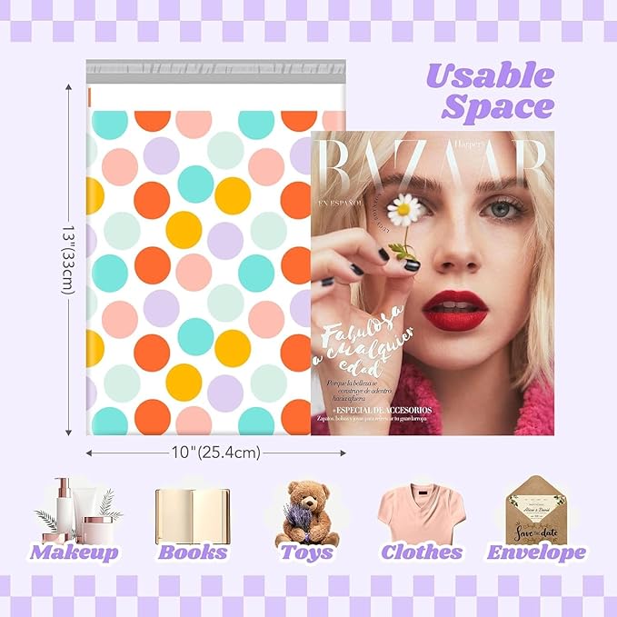 Metronic Cute Poly Mailers 10x13" 1200Pcs, Colorful Polka Dots Shipping Bags for Clothes, Self Adhesive Shipping Envelopes Waterproof Mailers Poly Bags Packaging Mailing Bags for Small Business