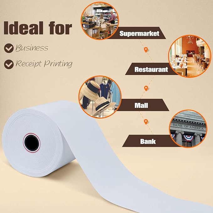 (50 Rolls) 3 1/8" x 230' Thermal Paper, POS Receipt Paper for Retail Business Cash Register, Fits Most Credit Card Terminal Point Of Sale