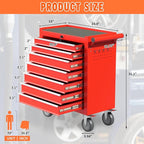 7-Drawer Rolling Tool Chest with Wheels, Metal Tool Box, Large Capacity Tool Storage Cabinet with Keyed Locking, Tool Organizer Box for Garage, Workshop, Warehouse (Red)