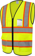 Hi Vis Vest for Men Women 5 Pockets High Visibility Vest with Reflective Strips,Safety Vest with Mesh Fabric, Breathable, (GR720-Yellow,3XL).