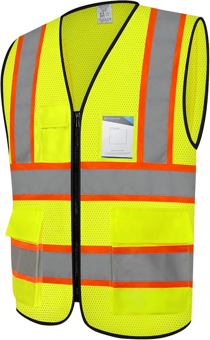 High Visibility Vest for Men Women 5 Pockets Safety Vest with Reflective Strips, Hi Vis Vest with Mesh Fabric, Breathable, (GR720-Yellow,M).