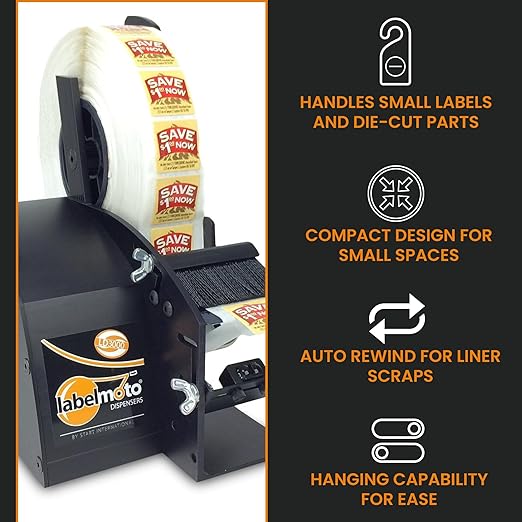 Start International LD3000 Electric Label Dispenser – High-Speed Sticker Dispenser with Automatic Peeling for Small Labels – Compact Design, Adjustable Photosensor, 7.5" Roll Capacity