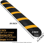 84'' Rubber Speed Bump, 1 Pack 2 Channel Modular Heavy Duty Speed Bumps Humps 25000 lbs Load Capacity, Cable Protector Ramp with 2 End Caps for Asphalt Concrete Gravel Driveway Road