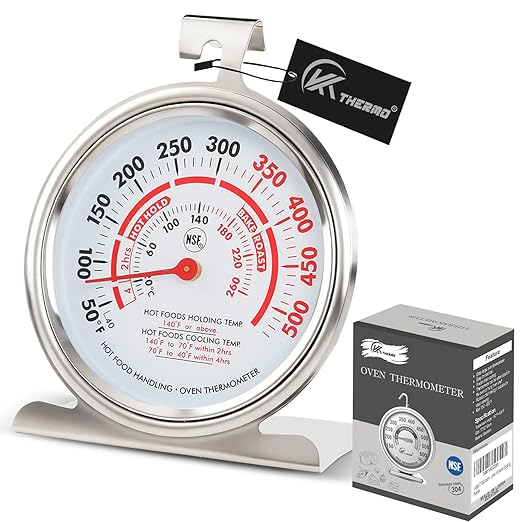 CloudHand Oven Thermometer for Gas/Electric Oven, Oven Temperature Gauge with Hanger&Base, Instant Read Stainless Steel Kitchen Thermometer 20-260°C/50-500°F 2PCS 2Pcs