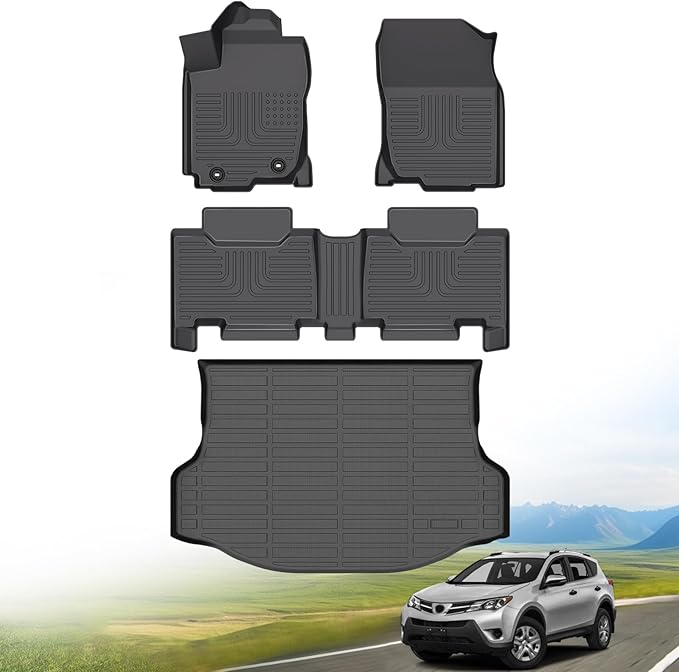 Hutisya-Floor Mats & Cargo Liner Set Fit for Toyota RAV4 2013-2018(Not for Hybrid or Prime) All Weather Protection Anti-Slip & Durable TPE Full Set Liners Automotive Accessories-Black