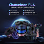 FLASHFORGE PLA Filament 1.75mm +/- 0.02mm Burnt Titanium, Color Changeable 3D Printer Filament 1kg (2.2lbs), Chameleon Changing Colors with Light, Perfectly Hide The Layer Line