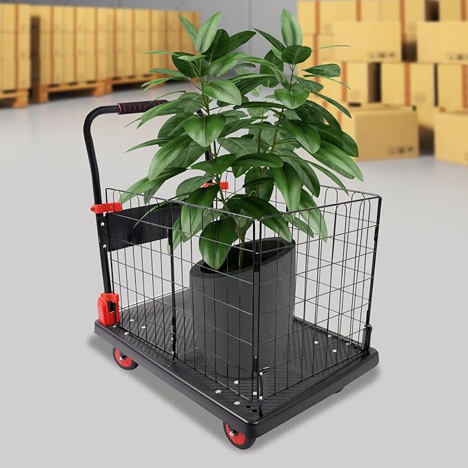 Heavy Duty Foldable Hand Truck, 660 LBS Capacity Heavy Duty Folding Cart, Removable Mesh Cage & Platform Cart, for Commercial Warehouse, Office, Yard