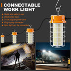 150W LED Temporary Work Light 22500lm 5000K Construction Lighting Temp Light High Bay Fixture, Hanging Temporary Work Lights with Stainless Steel Safety Guard Sturdy Hook for Mine Workshop Jobsite