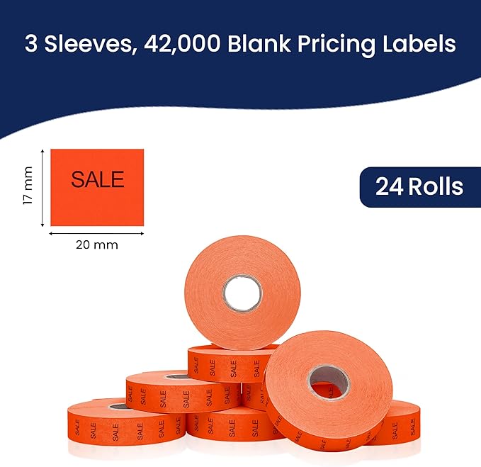 Perco Red Sale Pricing Labels for Monarch 1136 Price Gun – 3 Sleeves, 24 Rolls Value Pack - 42,000 Price Marking Labels – with Ink Rolls Included