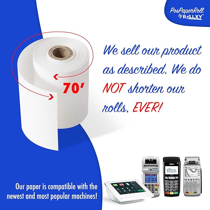 50 Rolls of Thermal Paper 2 1/4'' by 70' Verifone VX520 First Data FD400 Nurit 8000 8020 STP103 (48gm)