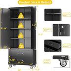 Garage Storage Cabinet with 2 Drawers and Pegboard, Metal Storage Cabinet with 2 Lockable Doors for Garage Home Office,Required Assembly,Black,71.2" H*15.2" D*30" W