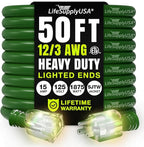 50ft Outdoor/Indoor Extension Cord 12/3 Gauge Extra Heavy Duty 3 Prong SJTW, Waterproof, ETL Listed, Flexible Cold-Resistant Long Power Cord,15A 125V 1875W, Green by LifeSupplyUSA