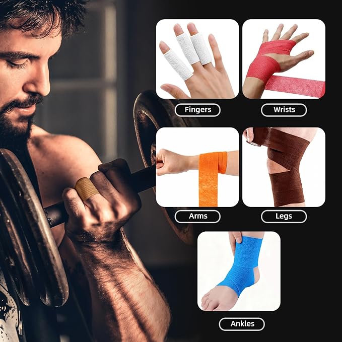 OK TAPE Self Adherent Cohesive Bandages Wrap 24Packs, Non-Woven Self Adhesive Athletic Sports wrap Tape, Vet Wrap Bandages Tape, for Thumb Finger Wrist Ankle (Mix)