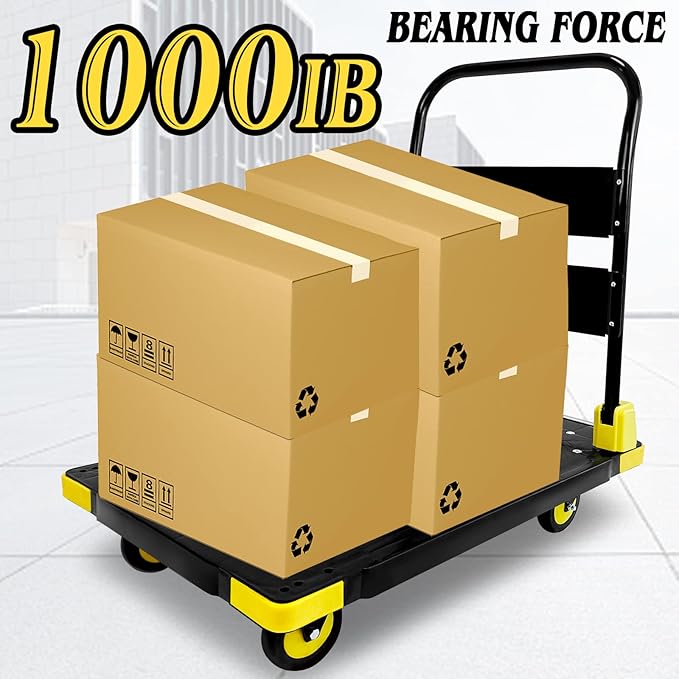 Platform Truck Cart 1000LBS Chinco Star Folding Push Cart Dolly Portable Moving Dolly Cart with 360° Swivel 5'' Wheels Heavy Duty Foldable Flatbed Cart for Hand Moving (35L x24W x40H in)