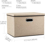 PRANDOM Large Collapsible Storage Baskets with Lids [5-Pack] Jute Fabric Foldable Storage Bins Boxes Organizer Containers Cube with Cover for Home Bedroom Closet Office Nursery (17.7x11.8x11.8)