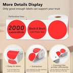 3 X 3 Inch Round Thermal Labels Circle Color Coding Labels Printable Waterproof 500PCS Round Stickers Adhesive Writable for Home, Garage, DIY Sticker, Barcodes,4 Rolls of Fluorescent Red