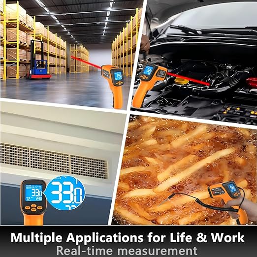 Infrared Thermometer Gun for Cooking, Non Contact Thermometers Laser Temperature Guns with K-Type Probe, 12:1 Dual-Mode Temp Gun (-58°F to 1472°F), Pizza Oven, BBQ, Home Repairs, HVAC