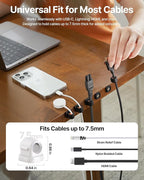 6 Pack Sinjimoru Magnetic Cable Clips, Compact Size Cord Organizer & Cable Management for Desk, Nightstand & Car, Fits up to 7.5mm Cables, White