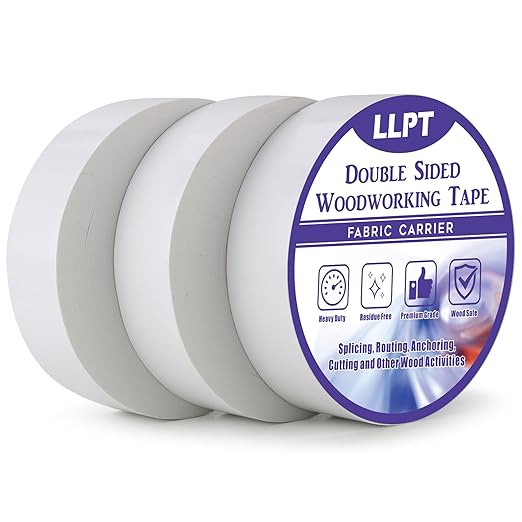 LLPT Double Sided Woodworking Tape 1.5" x 90Ft Each 3 Pack Double Face Turner Woodworker Adhesive Tape Removable Residue Free for Wood Template (WT1590W3)
