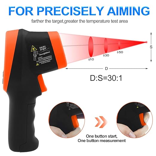 -58℉~2732℉ Digital Pyrometer 30:1 Dual Laser Industrial IR Temperature Gauge,High Heat Infrared Thermometer Gun Orange(NOT for Human Temp Test)