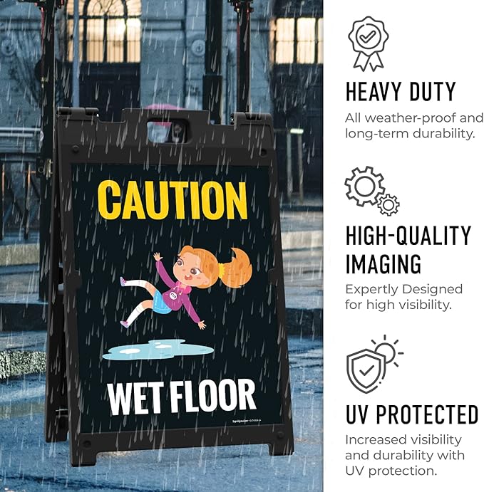 Caution Wet Floor with Graphic Sidewalk Sign Kit, 18x24 Inches, with A Frame Stand, Made in USA