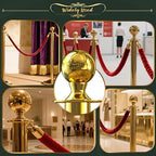 4Pcs Gold Stanchion Post Queue Velvet Ropes and Posts with Soild Base and 3pcs 5 Ft Red Velvet Ropes Carpet Ropes Posts Stanchion Set Crowd Control Barriers for Party Supplies
