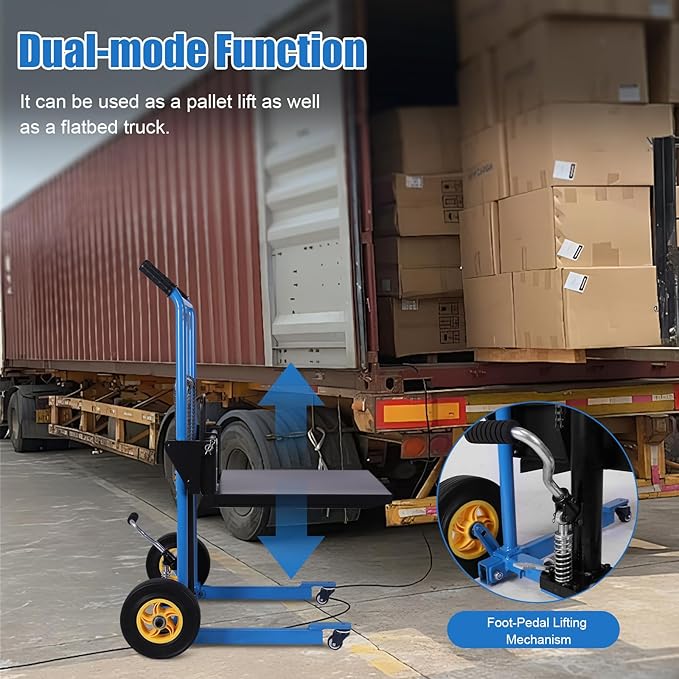 Hydraulic Material Lift Pallet Truck, Pallet Jack Table Cart with Swivel Casters and Cover, 450 Lbs Manual Forklift Material Stacker for Construction Warehousing and DIY Projects