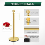 Gold Stanchions with Red Velvet Ropes - 4 Pack Stainless Steel Posts, Fillable PE Base, Crowd Control Barriers for Weddings, Events & Parties (gold-hollow-4PCS)