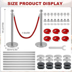 8 PCS Stainless Steel Stanchion Post,5Ft Red Velvet Rope, Hollow Base and Velvet Ropes Safety Barriers Set, Poles Crowd Control Barriers for Red Carpet Themed Decoration