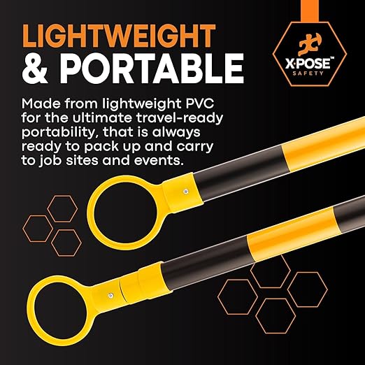 Retractable Barrier for Safety Traffic Cones - 2" OD - Large Yellow and Black Bar Barricade - for Road Construction, Parking, Warning, Temporary Security Divider (40, Yellow & Black, 53" x 84")