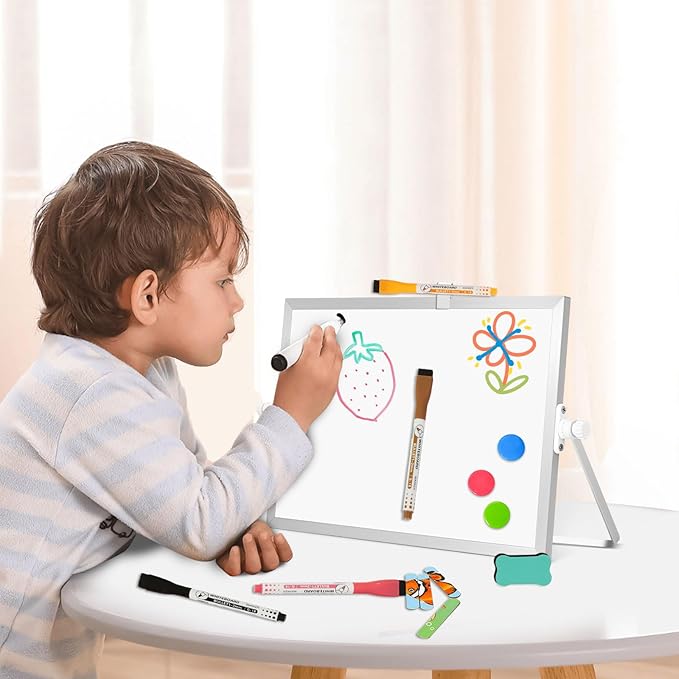 Dry Erase Magnetic White Board, 8" x 12" Double-Sided Desktop Whiteboard with Stand, Portable Small Whiteboard Set for Drawing, Office, Home, School