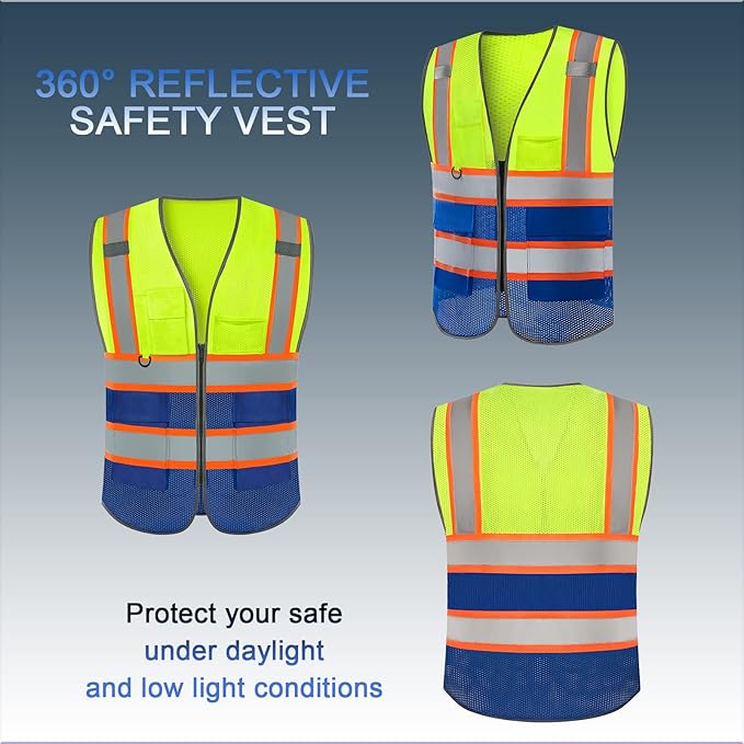 BeautyWill Custom Logo Safety Vest Class 2 High Visibility Reflective Vest for Men - Personalized Logo Team Vest